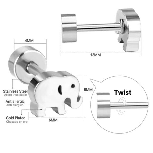 Elephant Stainless Steel Earring Studs - Picture 2 of 2